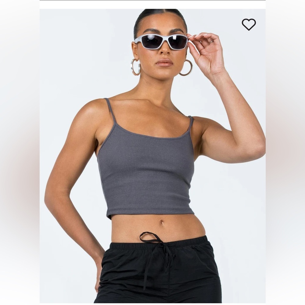 Princess Polly Tamiah Cotton Cropped Black Tank Top with round neckline size 12